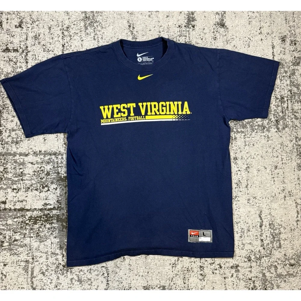 Nike WVU West Virginia Mountaineers Mens Large Blue Football T Shirt